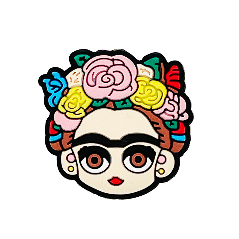 Silicone Focal Beads Frida Kahlo Floral Crown Bold Outlines 20pcs