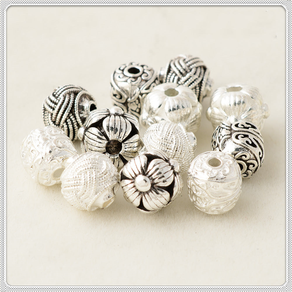Flower Metal Beads Woven Antique Silver Tone 50pcs
