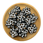 Silicone Focal Beads Dog Paw Leopard Pattern Black White Caramel 20pcs 2