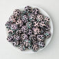 15mm Cow PPrinted Round Silicone Beads Colorful Spots 50pcs - Cow Pink Blue Glow