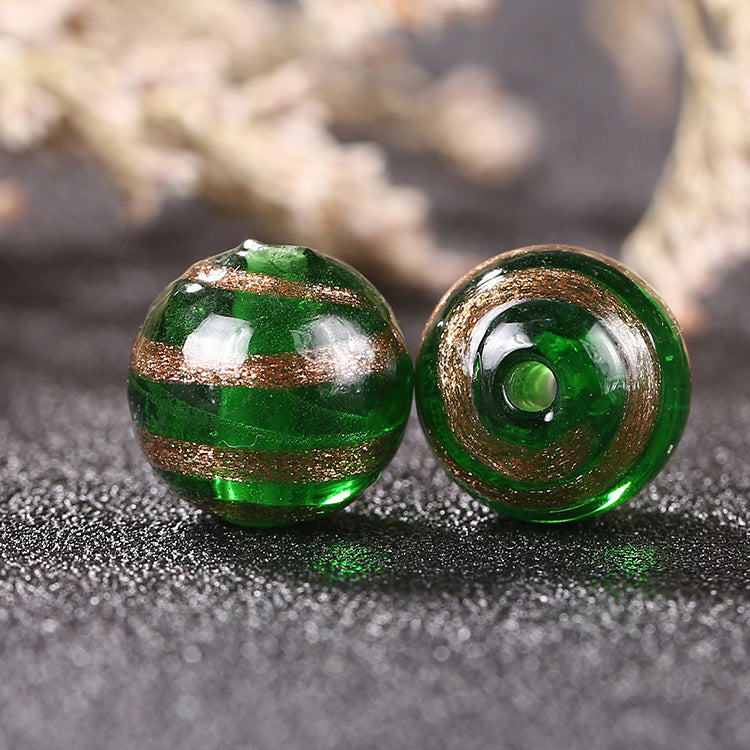 Vintage Gilded Striped Lampwork Glass Beads 8mm 10mm 12mm 1pc 12