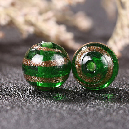 Vintage Gilded Striped Lampwork Glass Beads 8mm 10mm 12mm 1pc 12