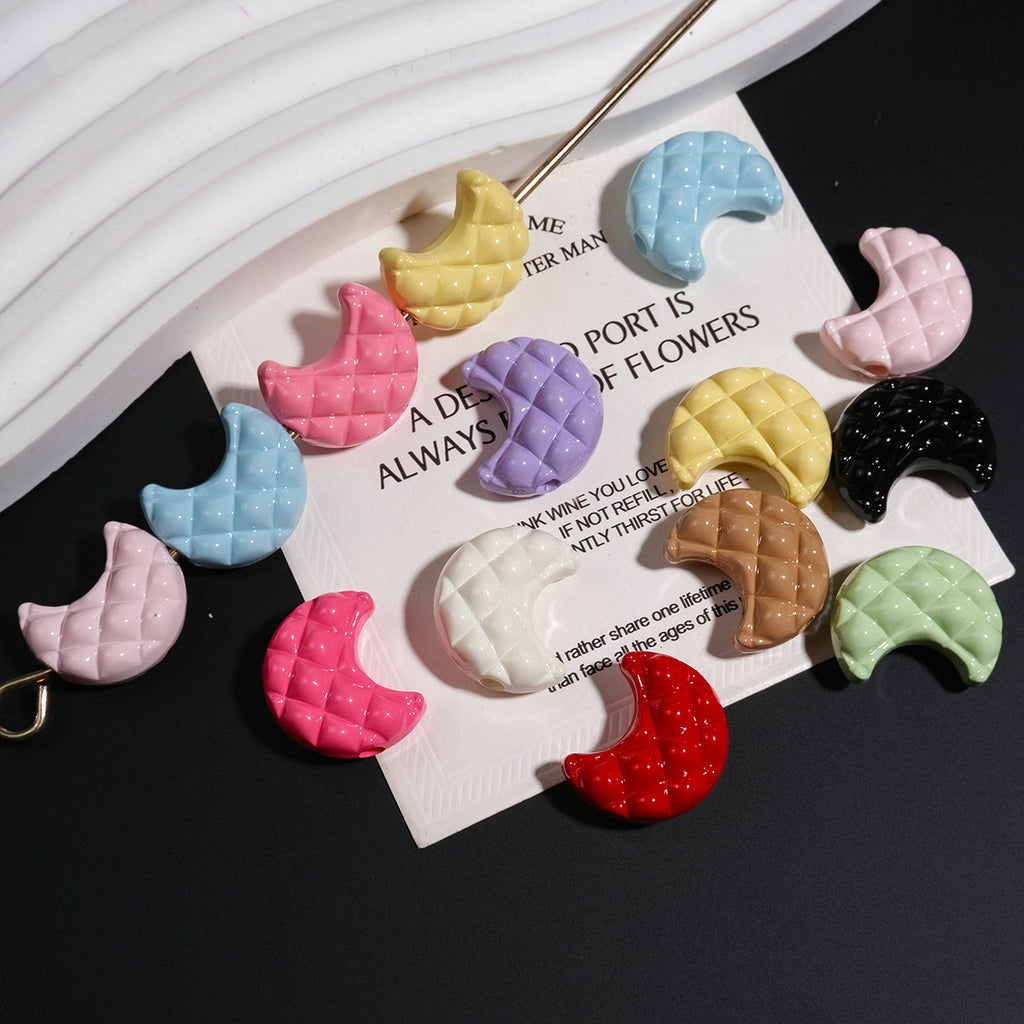 Painted Waffle Moon Acrylic Beads 20mm Glossy Colorful 30pcs 3