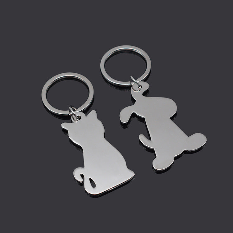 Metal Cat and Dog Keychain Silver Tone Animal Design 5