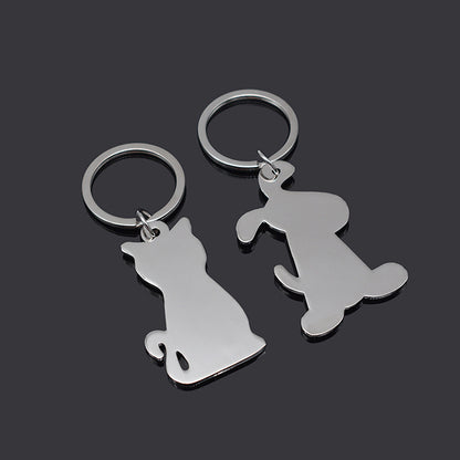 Metal Cat and Dog Keychain Silver Tone Animal Design 5