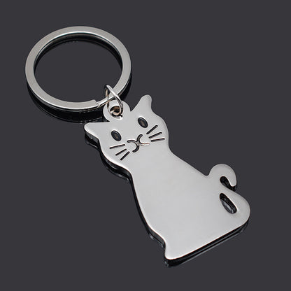 Metal Cat and Dog Keychain Silver Tone Animal Design 3