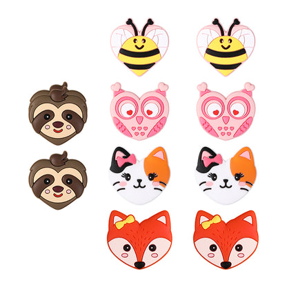 Silicone Focal Beads Valentine Day Heart Shaped Bee Owl Fox Sloth Kitten 20pcs 9