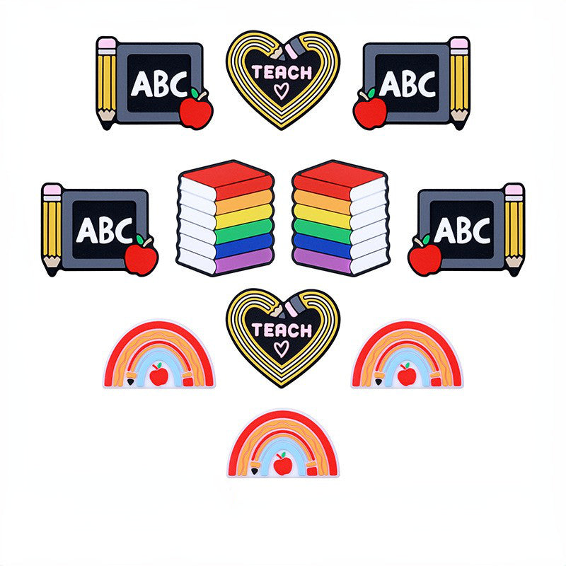 Silicone Focal Beads Teach ABC Blackboard Pencil Heart 20pcs