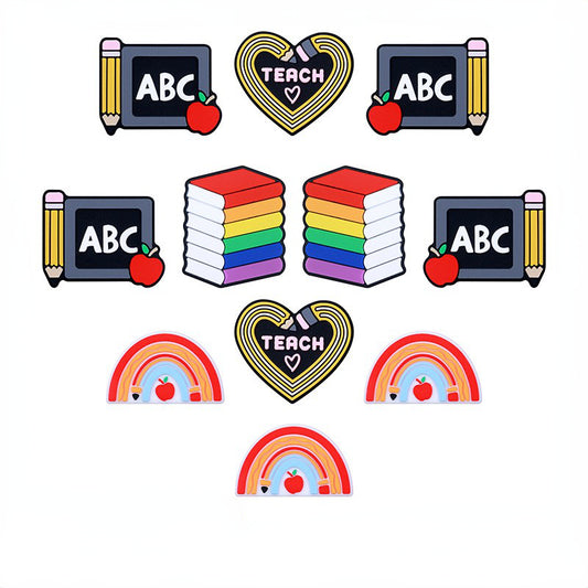 Silicone Focal Beads Teach ABC Blackboard Pencil Heart 20pcs
