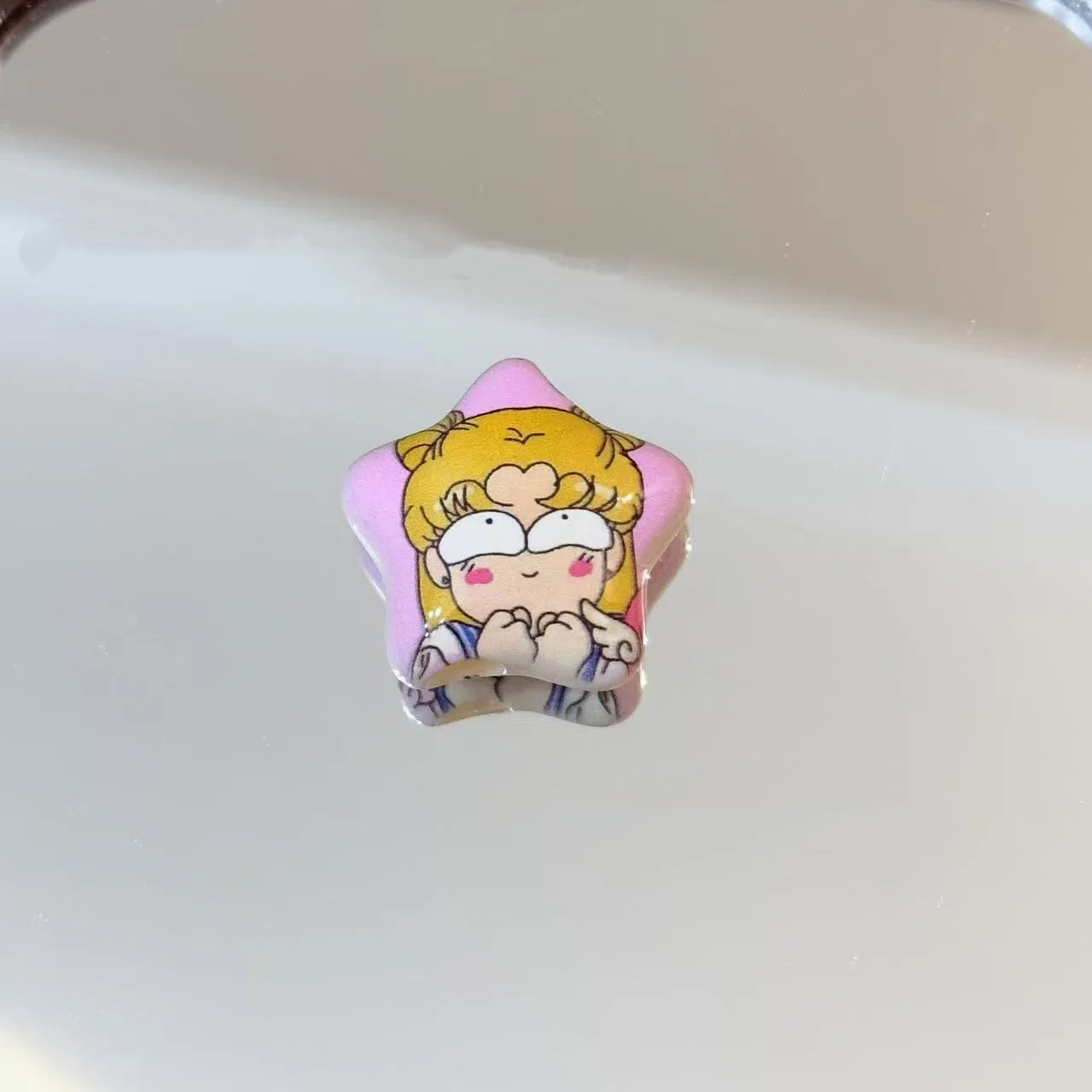 Printed Star Shaped Acrylic Beads 25mm Anime Inspired Design 10pcs 2