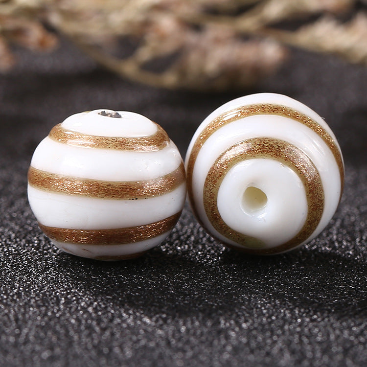 Vintage Gilded Striped Lampwork Glass Beads 8mm 10mm 12mm 1pc 8