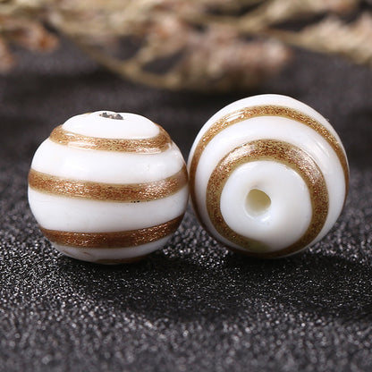 Vintage Gilded Striped Lampwork Glass Beads 8mm 10mm 12mm 1pc 8