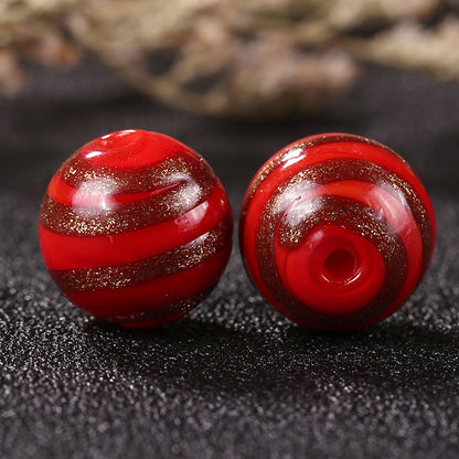 Vintage Gilded Striped Lampwork Glass Beads 8mm 10mm 12mm 1pc 10