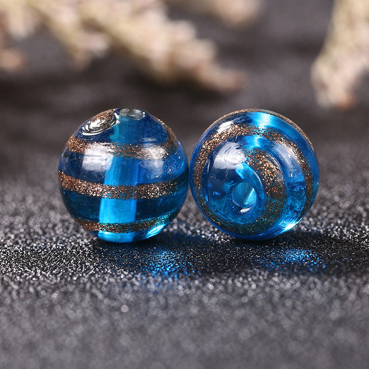 Vintage Gilded Striped Lampwork Glass Beads 8mm 10mm 12mm 1pc 15