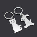 Metal Cat and Dog Keychain Silver Tone Animal Design 2