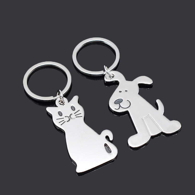 Metal Cat and Dog Keychain Silver Tone Animal Design 2