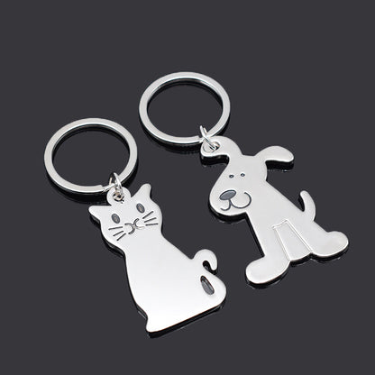 Metal Cat and Dog Keychain Silver Tone Animal Design 2