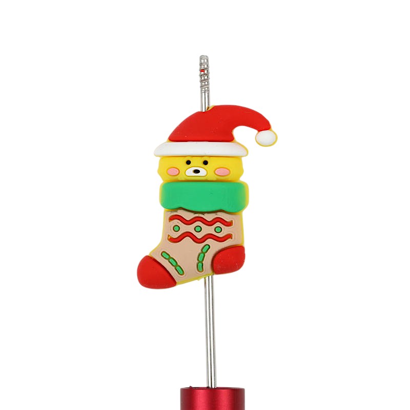 Silicone 3D Focal Beads Christmas Bear Socks Wearing Santa Hat 20Pcs 2