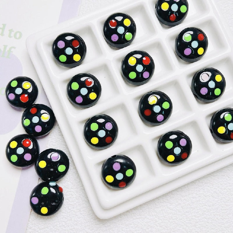 Palette Flat Acrylic Beads 16mm Glossy Raised Dot Design 10pcs 12