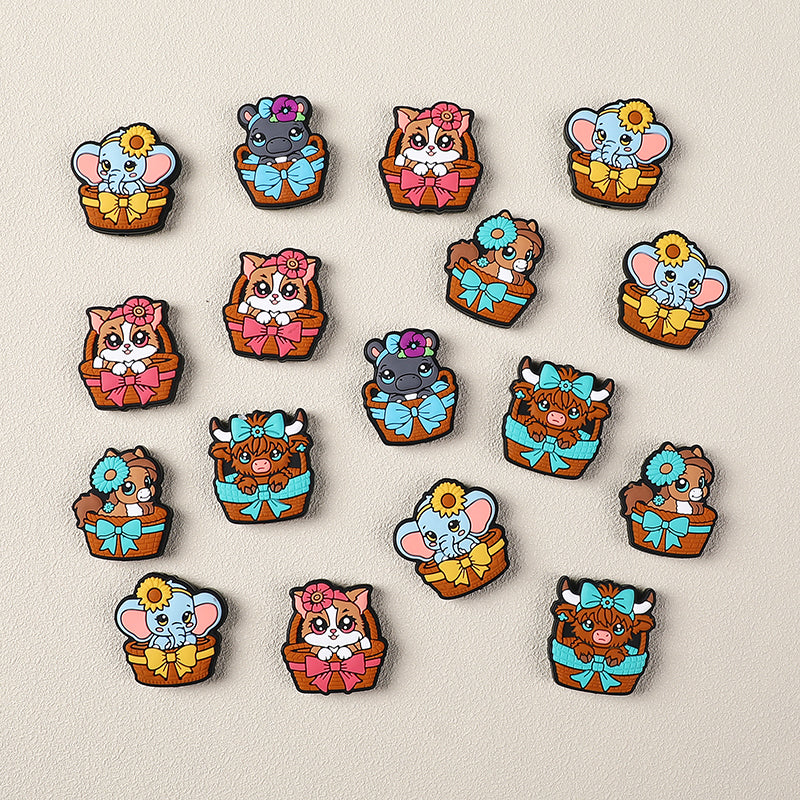 Silicone Focal Beads Basket Animals Holding Bows 20pcs 2