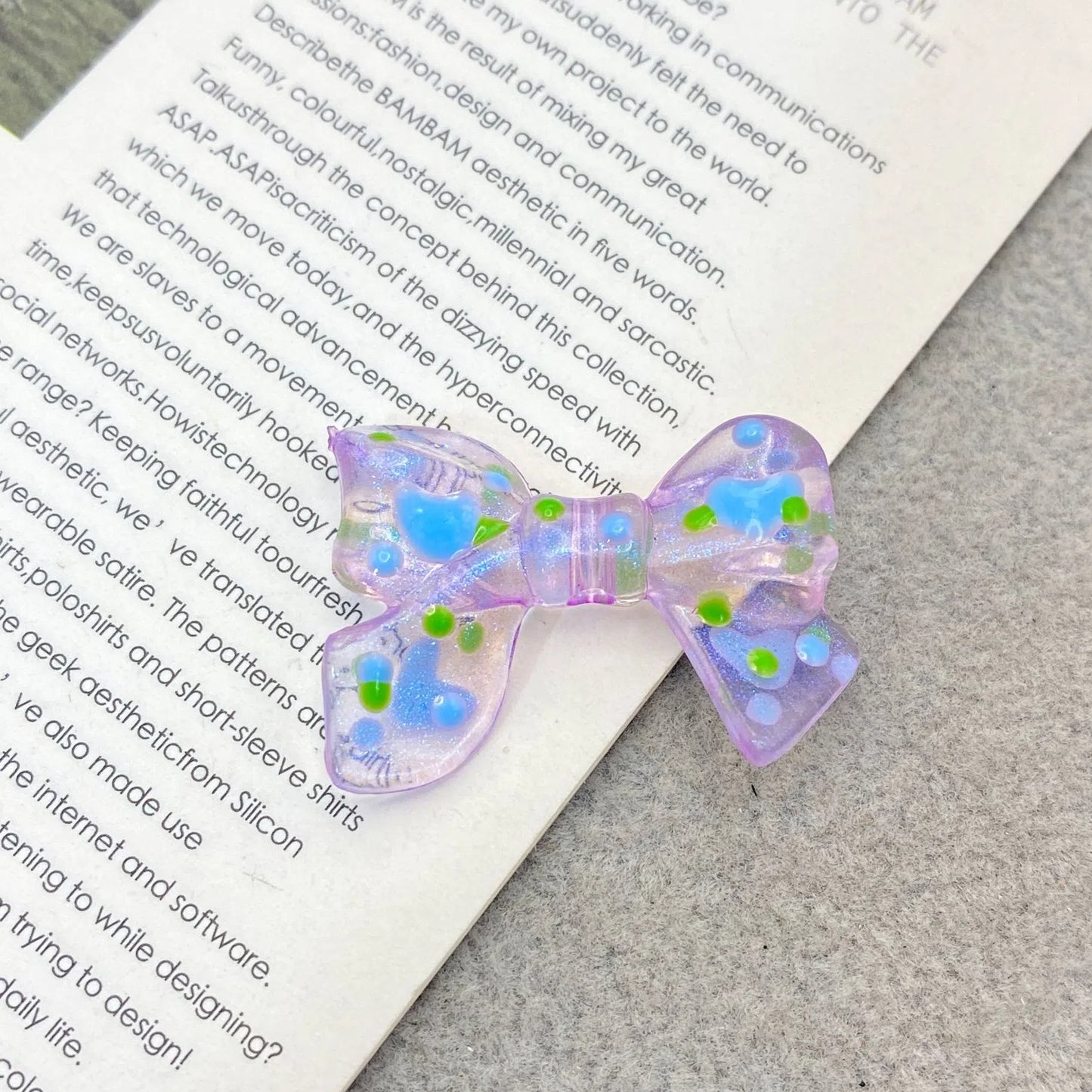 Hand Painted Bow Acrylic Beads 25-33mm Colorful Polka Dot 10pcs 7