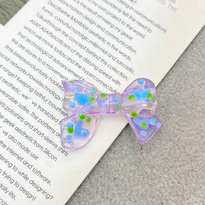 Hand Painted Bow Acrylic Beads 25-33mm Colorful Polka Dot 10pcs 7