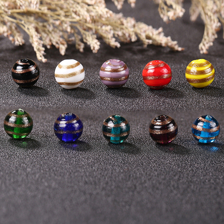 Vintage Gilded Striped Lampwork Glass Beads 8mm 10mm 12mm 1pc 5