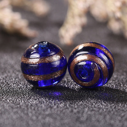 Vintage Gilded Striped Lampwork Glass Beads 8mm 10mm 12mm 1pc 13