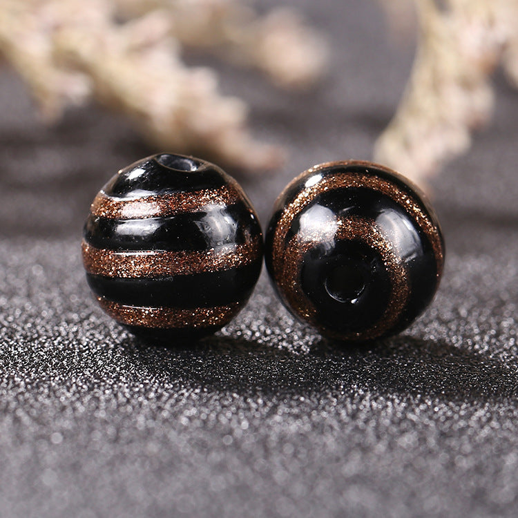 Vintage Gilded Striped Lampwork Glass Beads 8mm 10mm 12mm 1pc 7