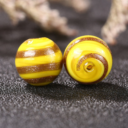 Vintage Gilded Striped Lampwork Glass Beads 8mm 10mm 12mm 1pc 11