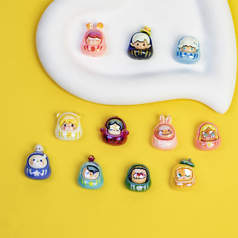 Plating POP BEAN Lucky Star Series Resin Beads Whimsical Characters 10pcs 4