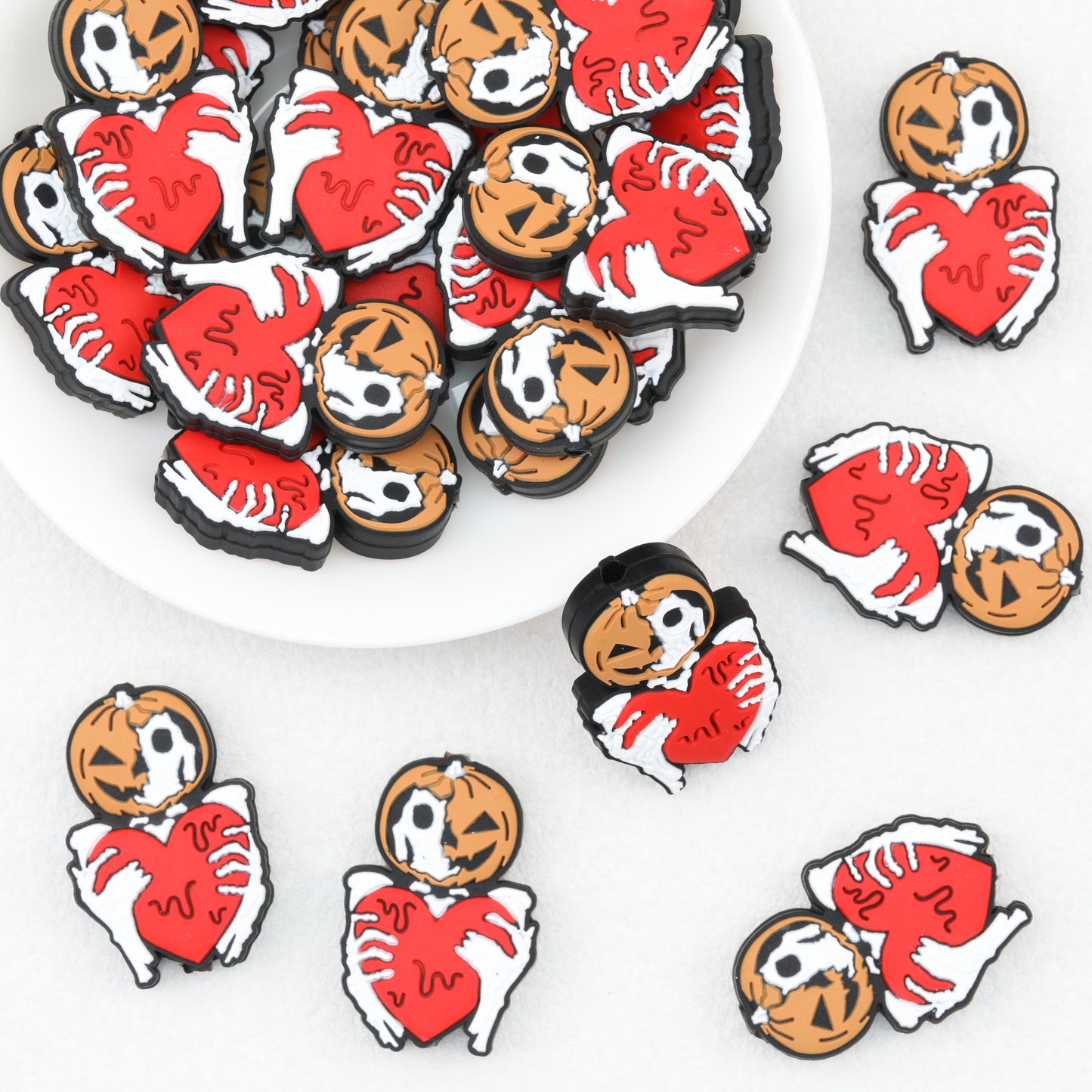 Halloween Pumpkin Heart Silicone Focal Beads 20pcs