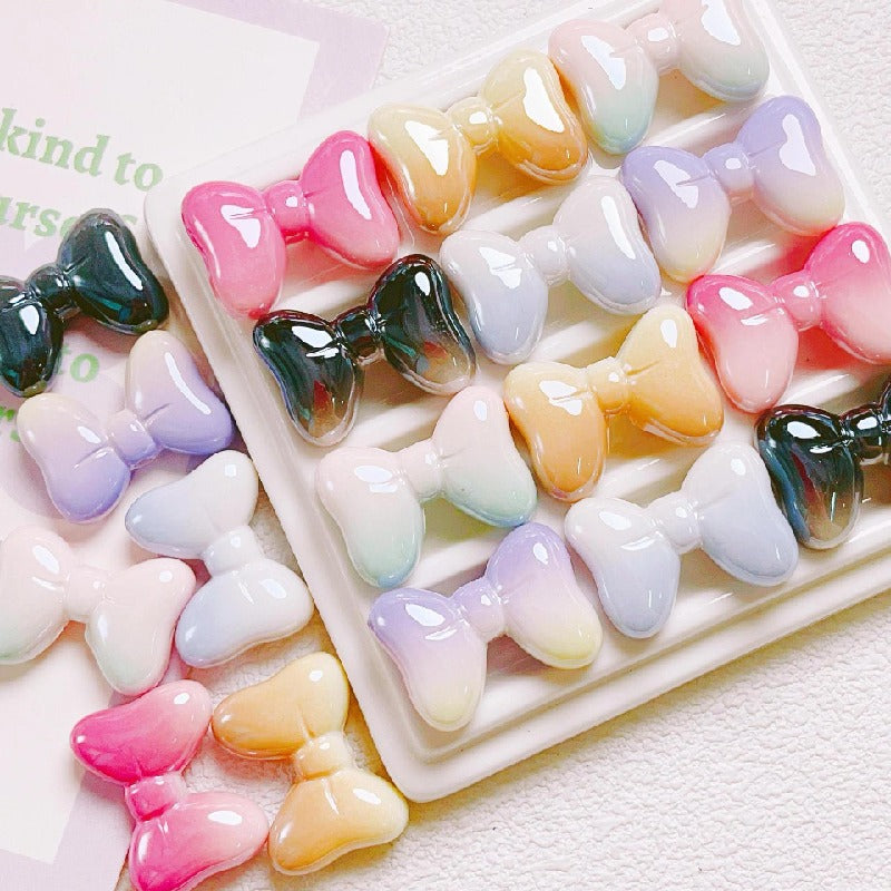 UV Finish Gradient Bow Acrylic Beads 25mm Colorful Glossy 10pcs 8