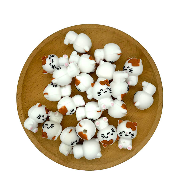 Silicone 3D Focal Beads Kitten Cat Rosy Paws Smiling Face 2