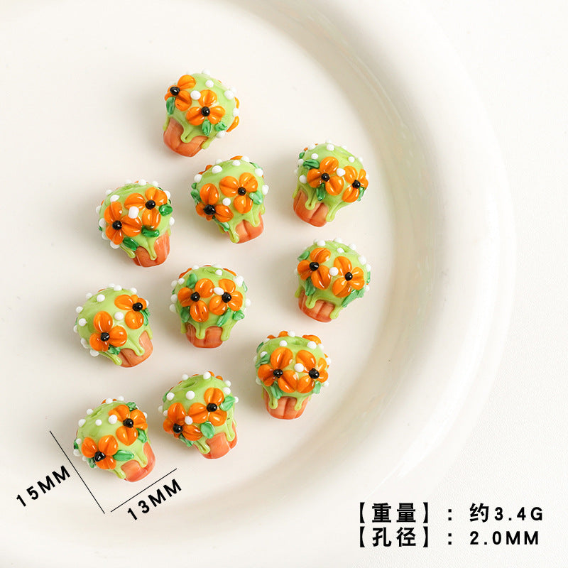 Dessert Theme Glass Cupcake Beads 15x13mm 5pcs 12