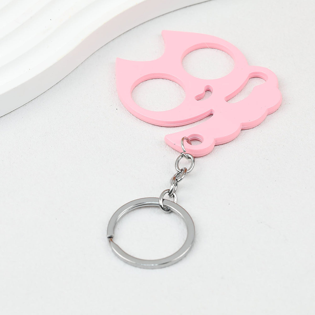 Cat Shaped Self Defense Keychain Survival Finger Clasp Compact - Pink