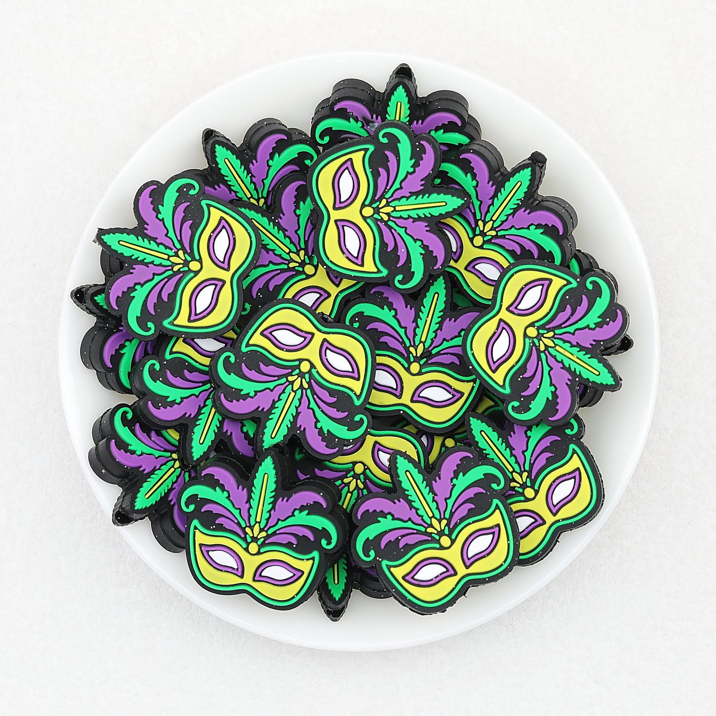 Halloween Mask Silicone Focal Beads Mardi Gras Design 20 pcs - Mask