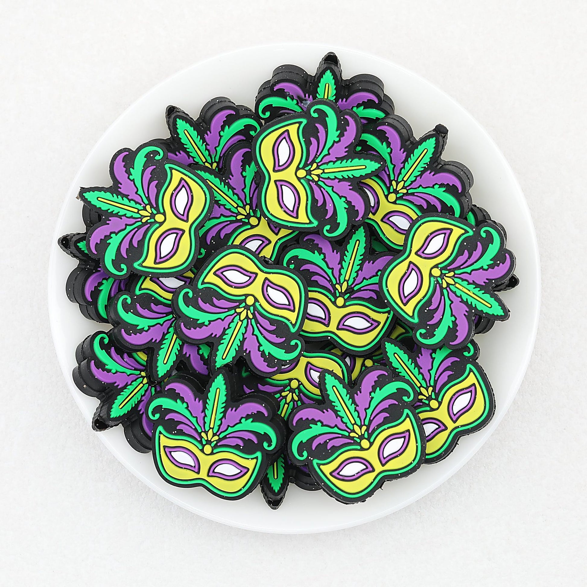 Halloween Mask Silicone Focal Beads Mardi Gras Design 20 pcs - Mask