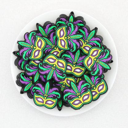 Halloween Mask Silicone Focal Beads Mardi Gras Design 20 pcs - Mask