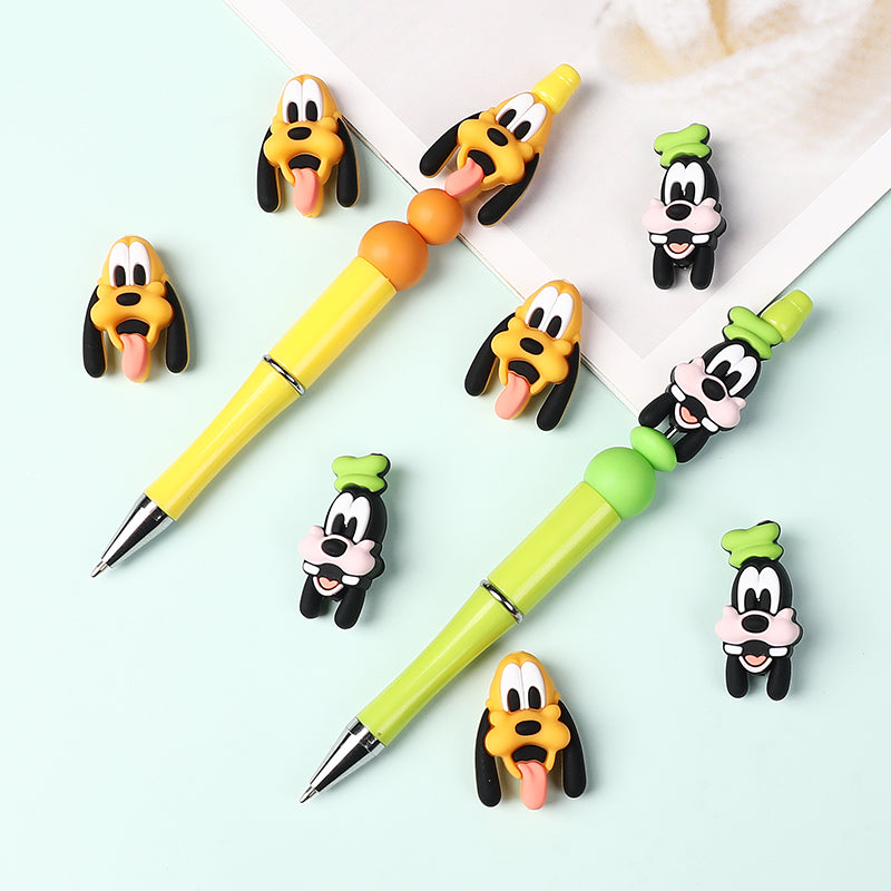 Silicone 3D Focal Beads Disney Pluto Goofy Head Green Hat Smiling Face 20Pcs 7