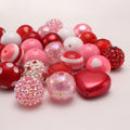 Bubblegum Beads 20mm Red Pink White Valentine Hearts Chunky Mix 50pcs
