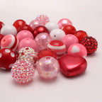 Bubblegum Beads 20mm Red Pink White Valentine Hearts Chunky Mix 50pcs