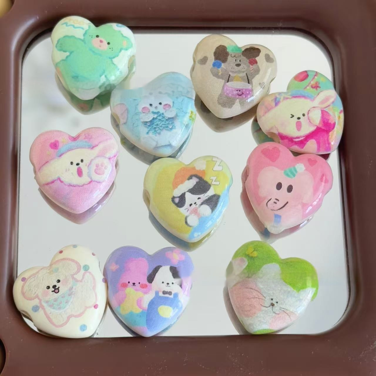 Cartoon Zoo Series Heart Acrylic Beads 25mm Pastel Colors 10pcs