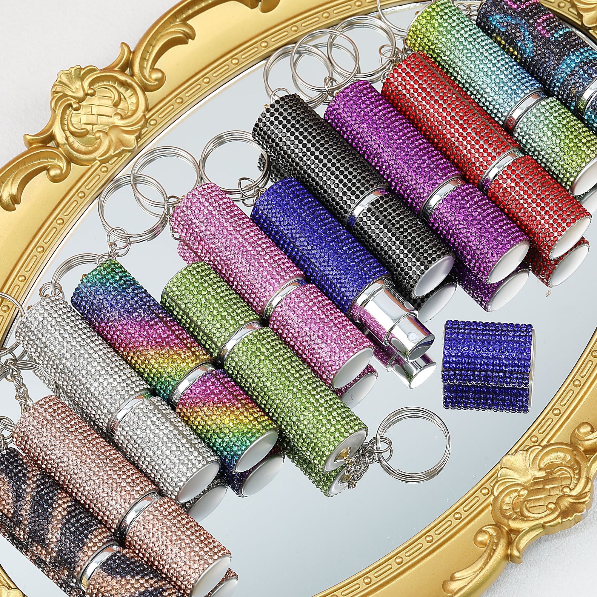 Rhinestone Perfume Spray Bottle Keychain Zinc Alloy 5ml Pink