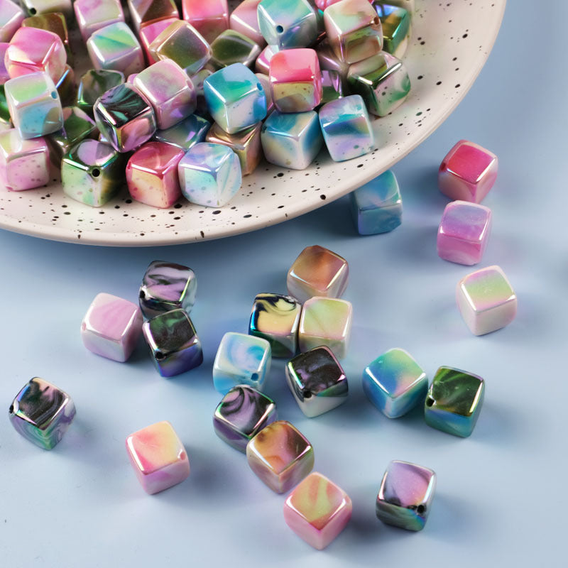 Plating Double Color Cloud Square Acrylic Beads 13.2mm 50pcs