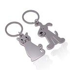 Metal Cat and Dog Keychain Silver Tone Animal Design