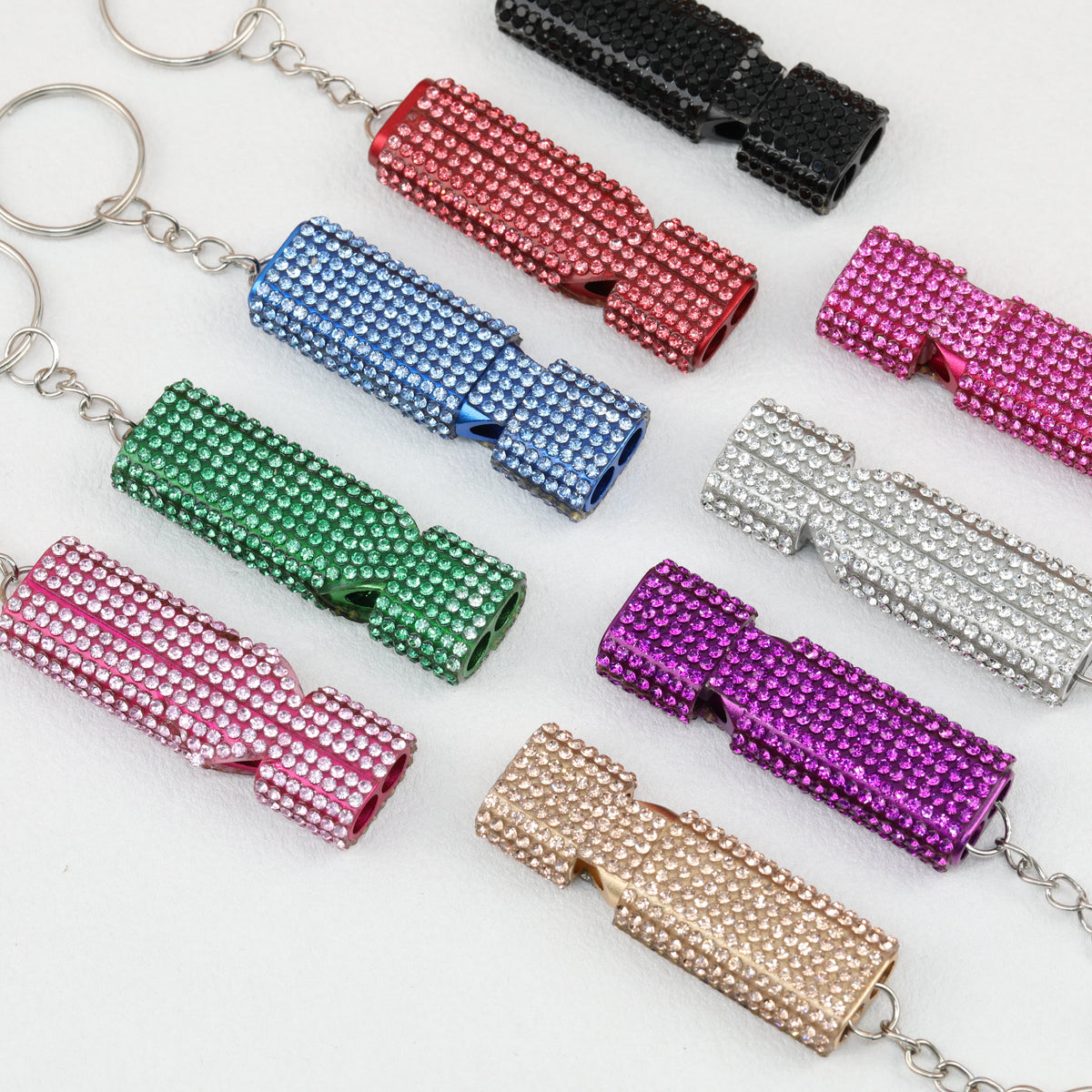 Rhinestone Whistle Keychain Self Defense Colorful Compact