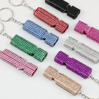 Rhinestone Whistle Keychain Self Defense Colorful Compact