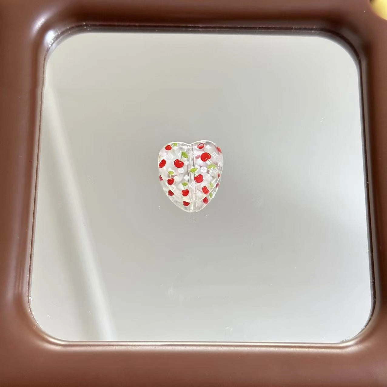Transparent Heart Acrylic Beads 17mm Cherry Print 10pcs 4