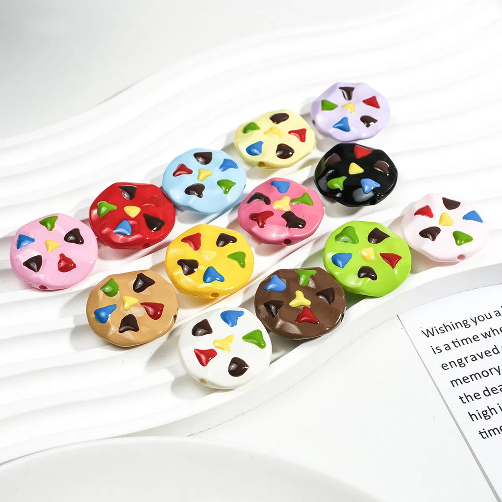 Painted Cookies Acrylic Beads 25mm Colorful Baking Design 50pcs 3